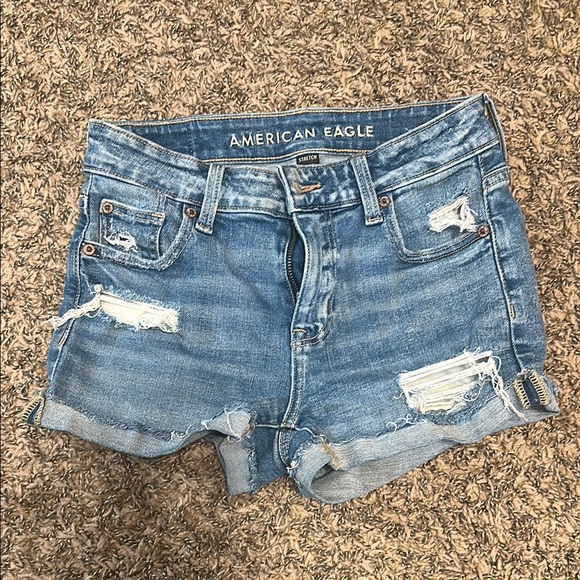 American Eagle Outfitters Blue Distressed Jean Shorts - Picture 1 of 4